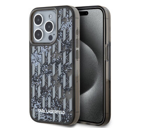 Karl Lagerfeld Karl Lagerfeld iPhone 15 Pro Backcover hoesje - Liquid glitter - monogram gradient - Zwart Karl Lagerfeld Karl Lagerfeld iPhone 15 Pro Backcover hoesje - Liquid glitter - monogram gradient - Zwart