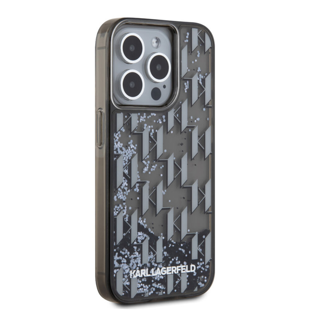 Karl Lagerfeld Karl Lagerfeld iPhone 15 Pro Backcover hoesje - Liquid glitter - monogram gradient - Zwart Karl Lagerfeld Karl Lagerfeld iPhone 15 Pro Backcover hoesje - Liquid glitter - monogram gradient - Zwart