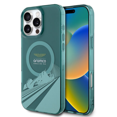 Aston Martin Aston Martin iPhone 16 Pro Back-Cover hul - Magsafe - IML F1 Car - Grün Aston Martin Aston Martin iPhone 16 Pro Back-Cover hul - Magsafe - IML F1 Car - Grün