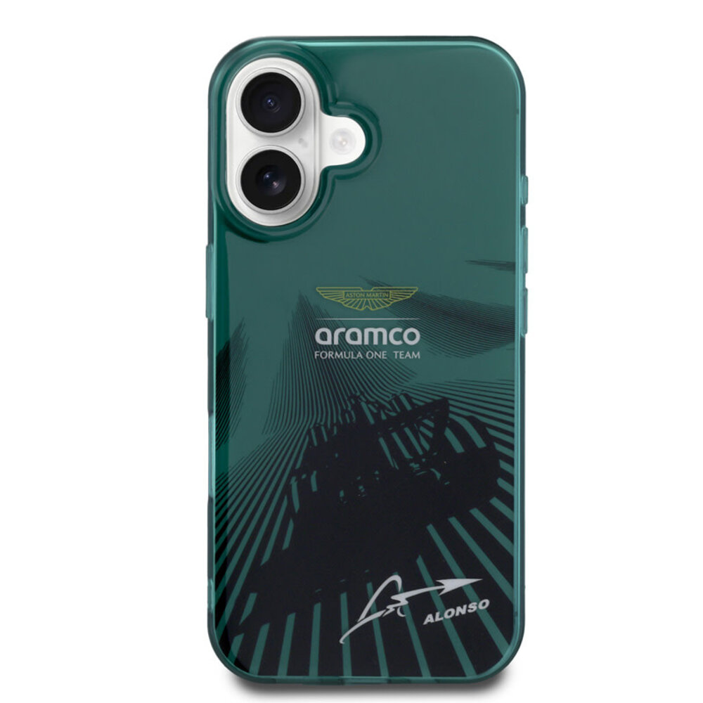 Aston Martin Aston Martin iPhone 16 Back-Cover hul - IML F1 Car - Alonso Signature - Grün Aston Martin Aston Martin iPhone 16 Back-Cover hul - IML F1 Car - Alonso Signature - Grün