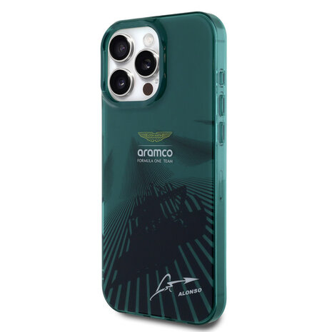 Aston Martin Aston Martin iPhone 16 Pro Back-Cover hul - IML F1 Car - Alonso Signature - Grün Aston Martin Aston Martin iPhone 16 Pro Back-Cover hul - IML F1 Car - Alonso Signature - Grün
