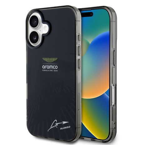 Aston Martin Aston Martin iPhone 16 Back-Cover hul - IML F1 Car - Alonso Signature - Schwarz