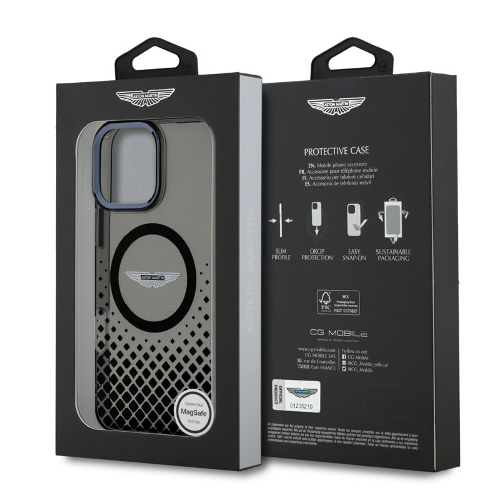 Aston Martin Aston Martin iPhone 16 Pro Max Back-Cover hul - Magsafe - IML Metal Gradient Squares - Schwarz Aston Martin Aston Martin iPhone 16 Pro Max Back-Cover hul - Magsafe - IML Metal Gradient Squares - Schwarz
