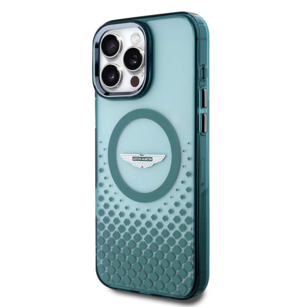 Aston Martin Aston Martin iPhone 16 Pro Max Backcover hoesje - Magsafe - IML Metal Gradient Squares - Groen Aston Martin Aston Martin iPhone 16 Pro Max Backcover hoesje - Magsafe - IML Metal Gradient Squares - Groen