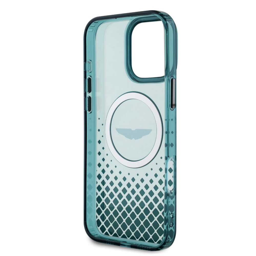Aston Martin Aston Martin iPhone 16 Pro Max Backcover hoesje - Magsafe - IML Metal Gradient Squares - Groen Aston Martin Aston Martin iPhone 16 Pro Max Backcover hoesje - Magsafe - IML Metal Gradient Squares - Groen