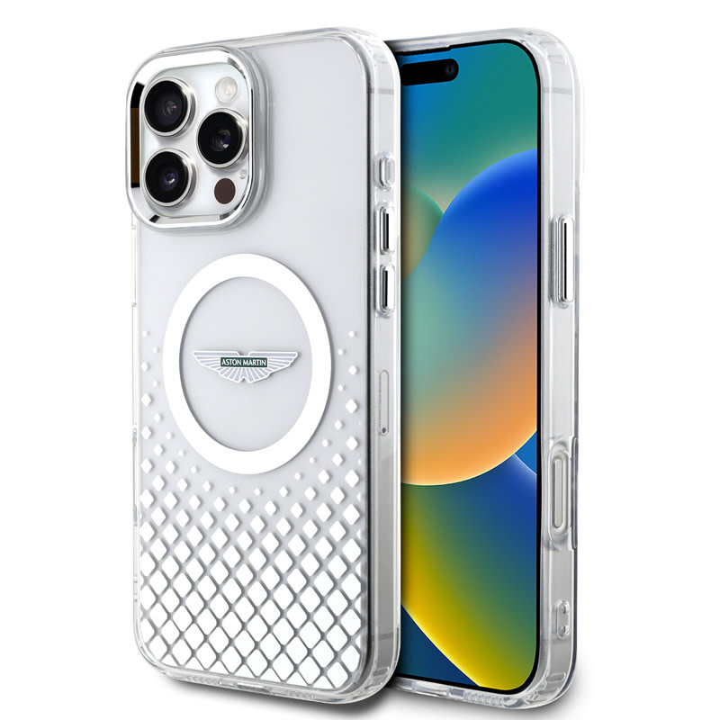 Aston Martin Aston Martin iPhone 16 Pro Backcover hoesje - Magsafe - IML Metal Gradient Squares - Transparant