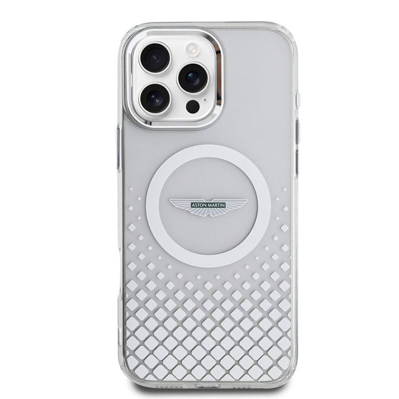 Aston Martin Aston Martin iPhone 16 Pro Backcover hoesje - Magsafe - IML Metal Gradient Squares - Transparant, foto 3 van 6