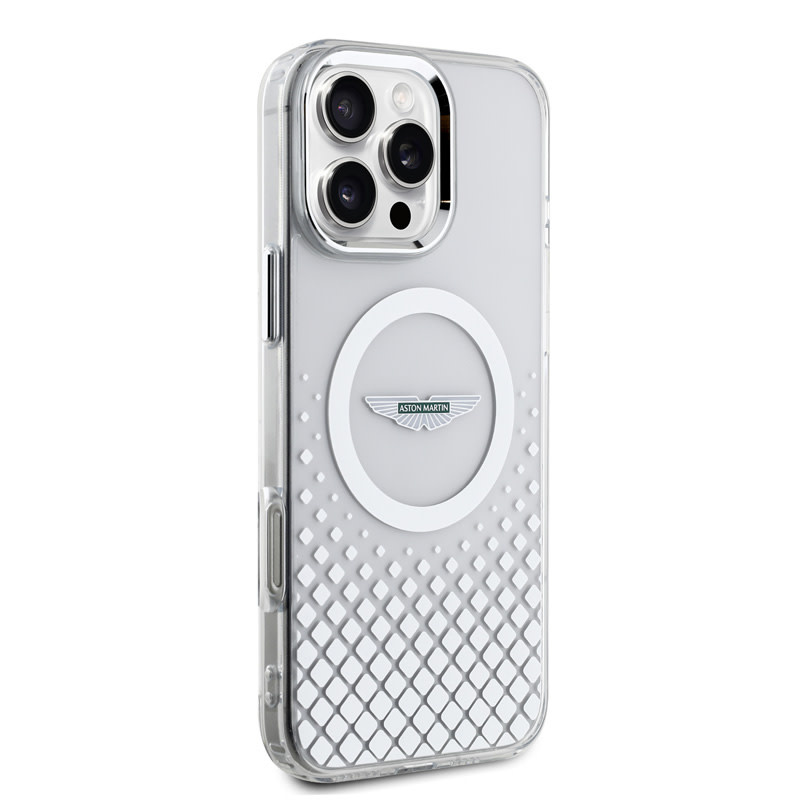 Aston Martin Aston Martin iPhone 16 Pro Max Backcover hoesje - Magsafe - IML Metal Gradient Squares - Transparant, foto 4 van 6