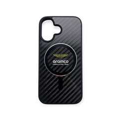 Aston Martin iPhone 16 Back-Cover hul - Magsafe - Carbon Circle - Silber