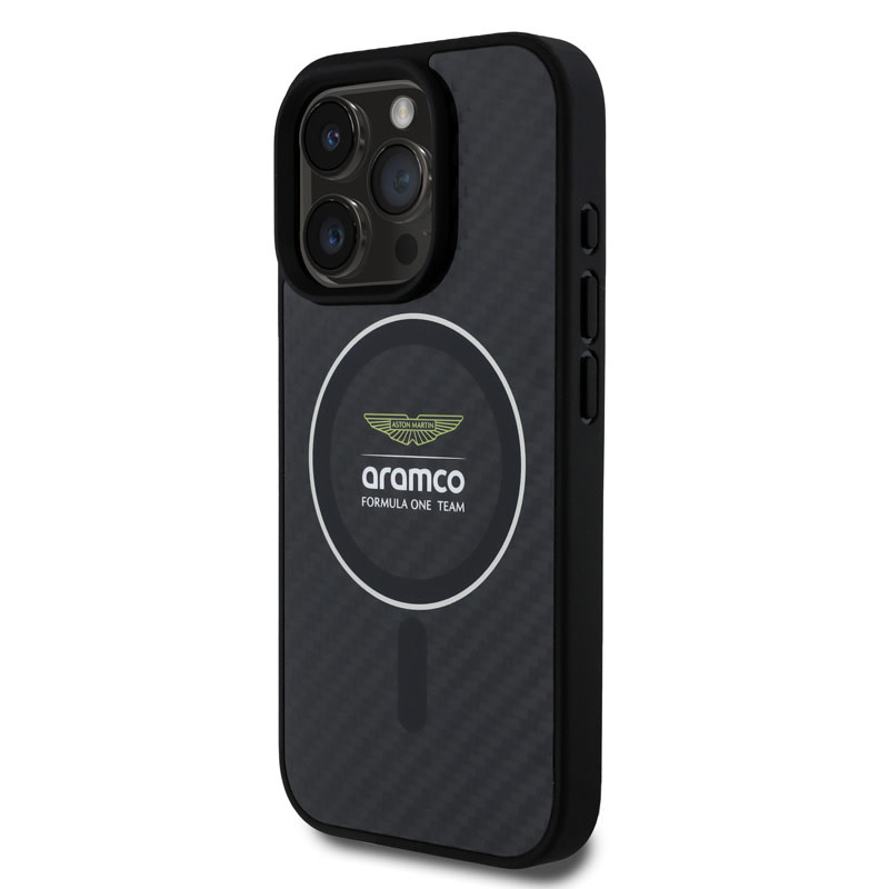 Aston Martin Aston Martin iPhone 16 Pro Backcover hoesje - Magsafe - Carbon Circle - Zilver, foto 2 van 6