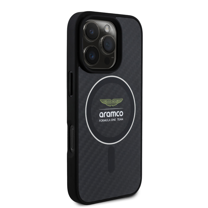Aston Martin Aston Martin iPhone 16 Pro Max Backcover hoesje - Magsafe - Carbon Circle - Zilver, foto 4 van 6