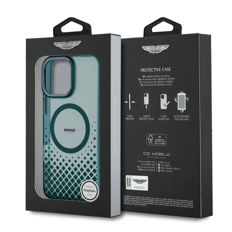 Aston Martin Aston Martin iPhone 16 Pro Max Backcover hoesje - Magsafe - IML Metal Gradient Squares - Groen Aston Martin Aston Martin iPhone 16 Pro Max Backcover hoesje - Magsafe - IML Metal Gradient Squares - Groen