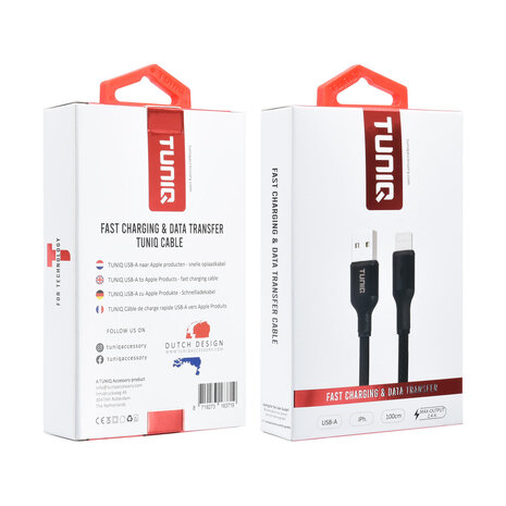 TUNIQ TUNIQ Lightning USB Cable 100cm Fast-Charger Data Transfer - Black TUNIQ TUNIQ Lightning USB Cable 100cm Fast-Charger Data Transfer - Black