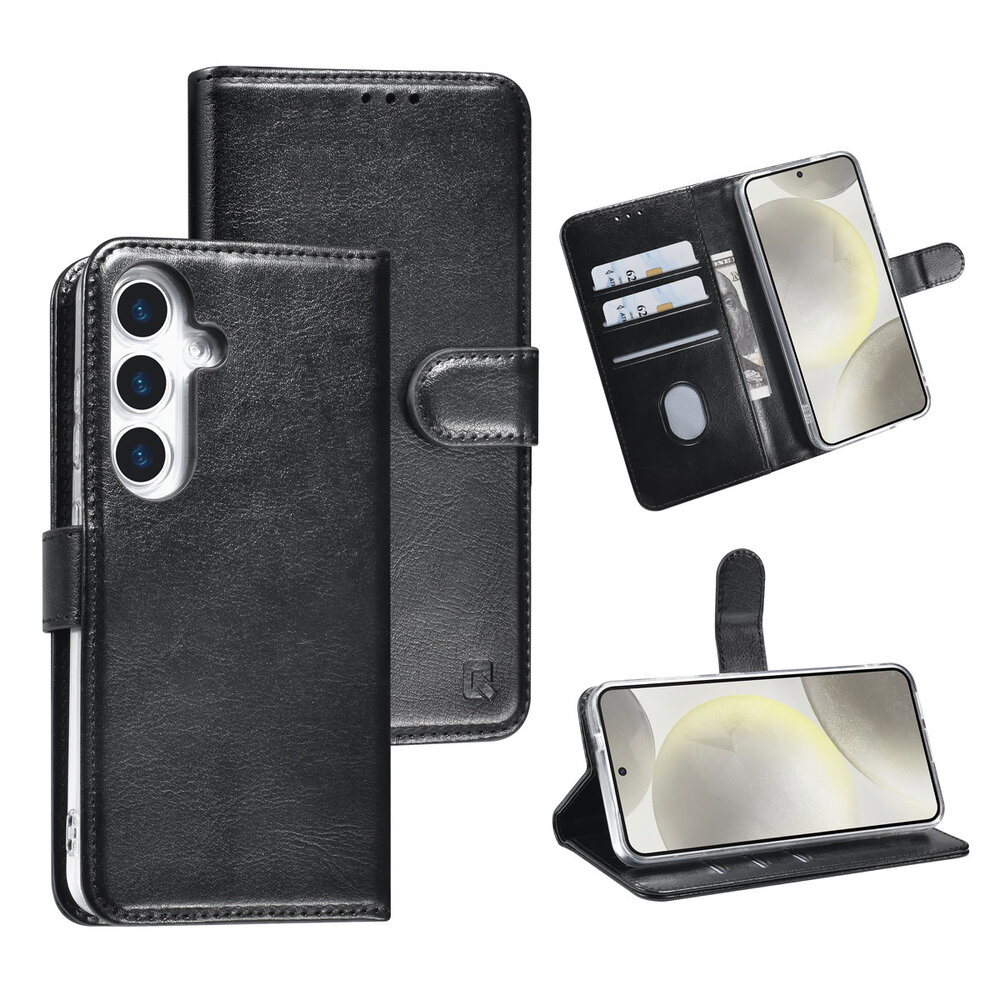 TUNIQ TUNIQ Galaxy S25 Book type case - Card holder for 3 cards - Magnetic closure - Black TUNIQ TUNIQ Galaxy S25 Book type case - Card holder for 3 cards - Magnetic closure - Black