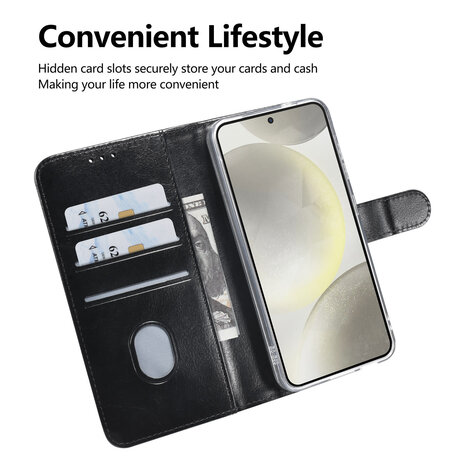 TUNIQ TUNIQ Galaxy S25 Book type case - Card holder for 3 cards - Magnetic closure - Black TUNIQ TUNIQ Galaxy S25 Book type case - Card holder for 3 cards - Magnetic closure - Black