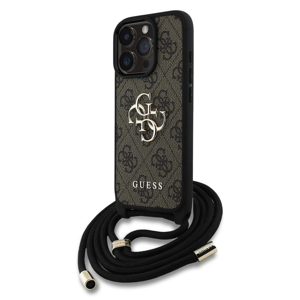 Guess Guess iPhone 16 Pro Back cover coque - Crossbody 4G Big Logo - Cord Strap - Marron Guess Guess iPhone 16 Pro Back cover coque - Crossbody 4G Big Logo - Cord Strap - Marron
