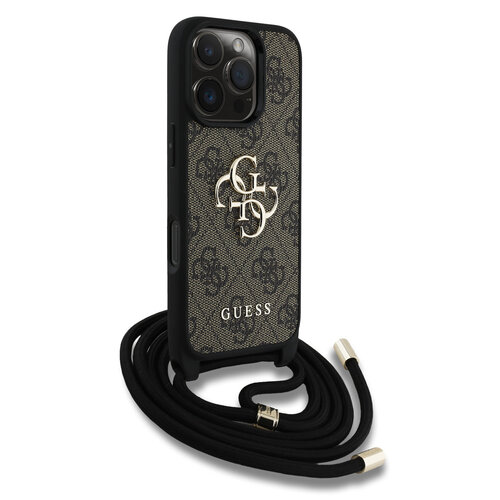 Guess Guess iPhone 16 Pro Back cover case - Crossbody 4G Big Logo - Cord Strap - Brown