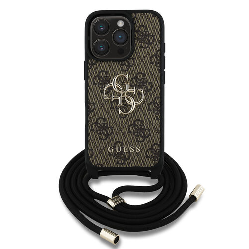 Guess Guess iPhone 16 Pro Back cover case - Crossbody 4G Big Logo - Cord Strap - Brown