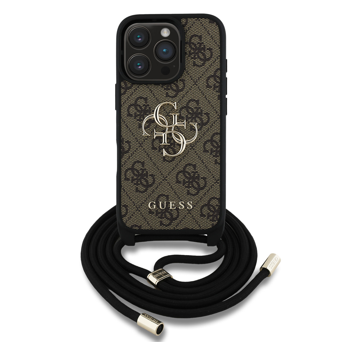 Guess Guess iPhone 16 Pro Backcover hoesje - Crossbody 4G Big Logo - Cord Strap - Bruin, foto 2 van 6