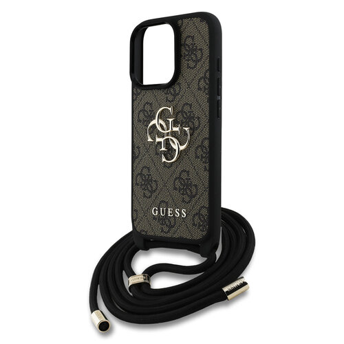 Guess Guess iPhone 16 Pro Backcover hoesje - Crossbody 4G Big Logo - Cord Strap - Bruin