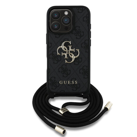 Guess Guess iPhone 16 Pro Back-Cover hul - Crossbody 4G Big Logo - Cord Strap - Schwarz Guess Guess iPhone 16 Pro Back-Cover hul - Crossbody 4G Big Logo - Cord Strap - Schwarz