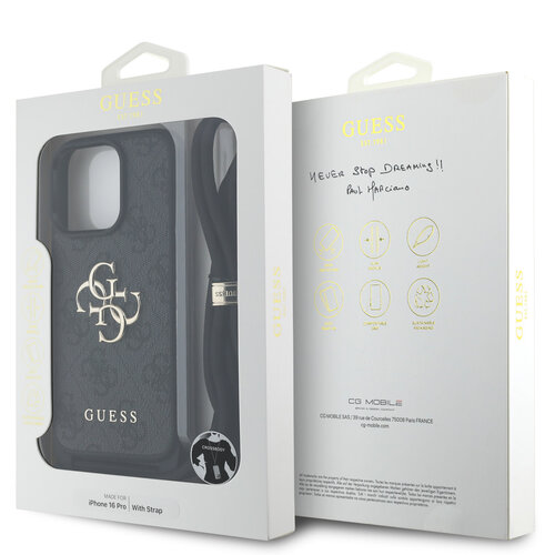 Guess Guess iPhone 16 Pro Back cover case - Crossbody 4G Big Logo - Cord Strap - Black