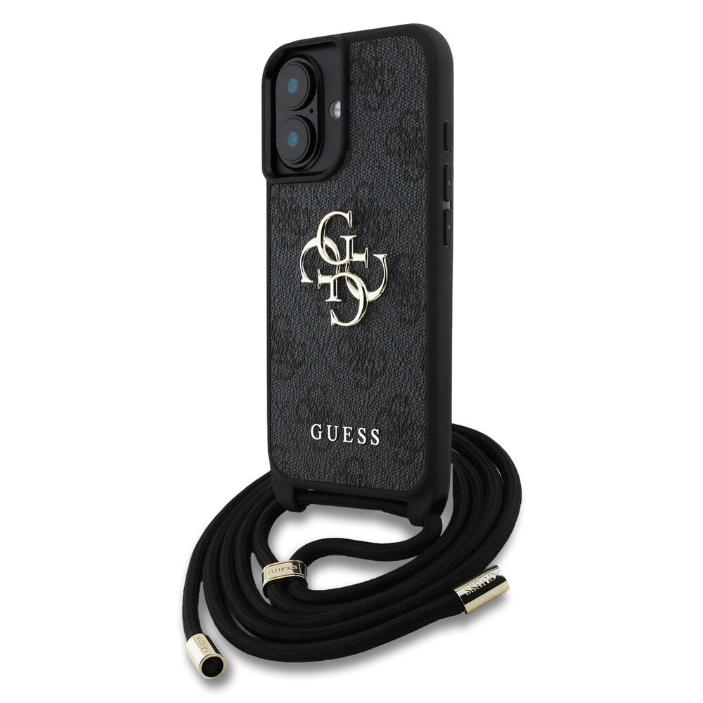 Guess Guess iPhone 16 Backcover hoesje - Crossbody 4G Big Logo - Cord Strap - Zwart Guess Guess iPhone 16 Backcover hoesje - Crossbody 4G Big Logo - Cord Strap - Zwart