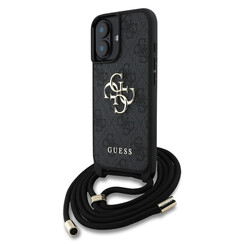 Guess iPhone 16 Back cover coque - Crossbody 4G Big Logo - Cord Strap - Noir