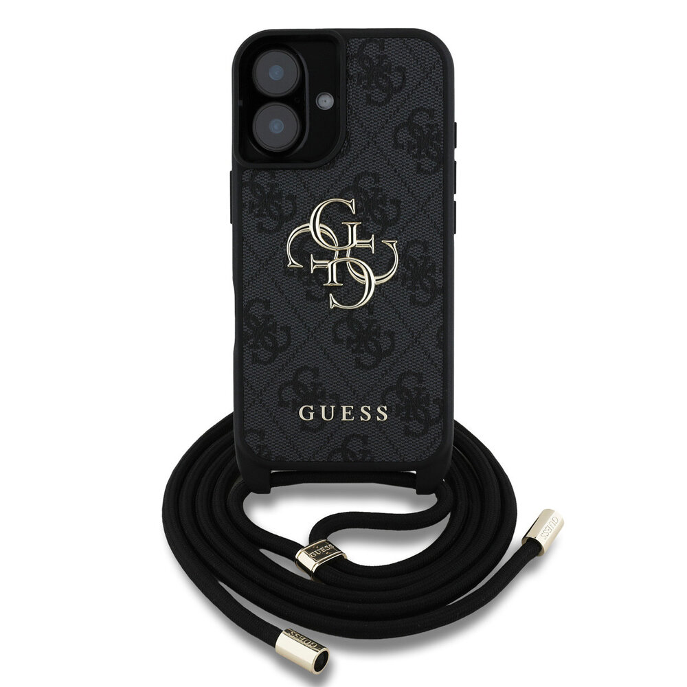 Guess Guess iPhone 16 Backcover hoesje - Crossbody 4G Big Logo - Cord Strap - Zwart Guess Guess iPhone 16 Backcover hoesje - Crossbody 4G Big Logo - Cord Strap - Zwart