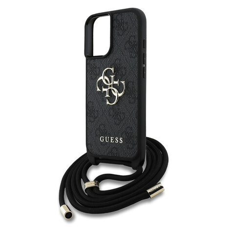 Guess Guess iPhone 16 Backcover hoesje - Crossbody 4G Big Logo - Cord Strap - Zwart Guess Guess iPhone 16 Backcover hoesje - Crossbody 4G Big Logo - Cord Strap - Zwart