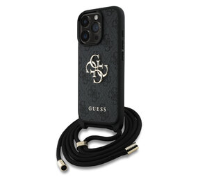 Guess Guess iPhone 16 Pro Max Backcover hoesje - Crossbody 4G Big Logo - Cord Strap - Zwart Guess Guess iPhone 16 Pro Max Backcover hoesje - Crossbody 4G Big Logo - Cord Strap - Zwart