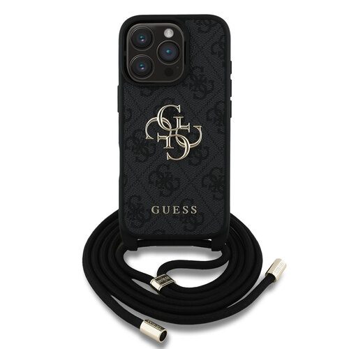 Guess Guess iPhone 16 Pro Max Back cover case - Crossbody 4G Big Logo - Cord Strap - Black