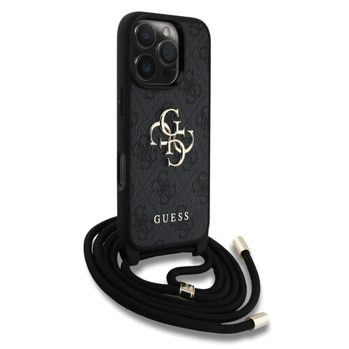 Guess Guess iPhone 16 Pro Max Back cover case - Crossbody 4G Big Logo - Cord Strap - Black