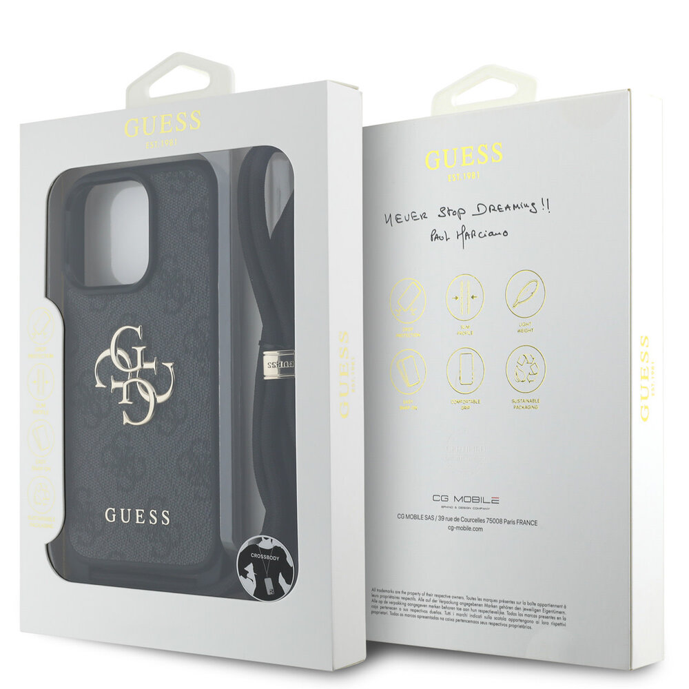 Guess Guess iPhone 16 Pro Max Back-Cover hul - Crossbody 4G Big Logo - Cord Strap - Schwarz Guess Guess iPhone 16 Pro Max Back-Cover hul - Crossbody 4G Big Logo - Cord Strap - Schwarz