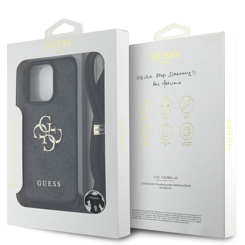 Guess Guess iPhone 16 Pro Max Back cover case - Crossbody 4G Big Logo - Cord Strap - Black