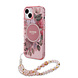 Guess Guess iPhone 15 Back cover coque Magsafe IML Glitter with pearls strap - Rose Guess Guess iPhone 15 Back cover coque Magsafe IML Glitter with pearls strap - Rose