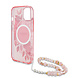 Guess Guess iPhone 15 Back-Cover hul - Magsafe IML Glitter with pearls strap - Rosa Guess Guess iPhone 15 Back-Cover hul - Magsafe IML Glitter with pearls strap - Rosa