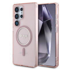 Guess Galaxy S25 Ultra Backcover hoesje - Magnetic IML Glitter Circle - Magsafe - Roze