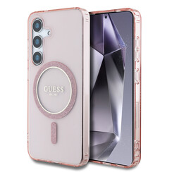 Guess Galaxy S25 Back cover case - Magnetic IML Glitter Circle - Magsafe - Pink