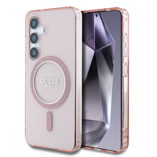 Guess Guess Galaxy S25 Backcover hoesje - Magnetic IML Glitter Circle - Magsafe - Roze