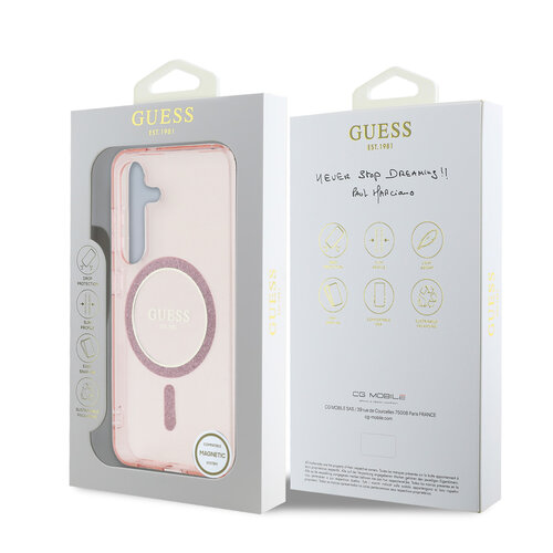 Guess Guess Galaxy S25 Back cover case - Magnetic IML Glitter Circle - Magsafe - Pink