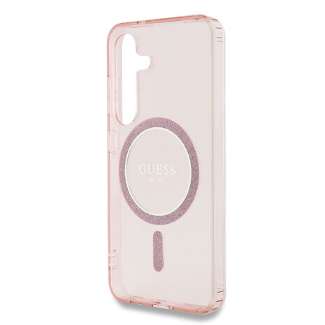 Guess Guess Galaxy S25 Backcover hoesje - Magnetic IML Glitter Circle - Magsafe - Roze Guess Guess Galaxy S25 Backcover hoesje - Magnetic IML Glitter Circle - Magsafe - Roze