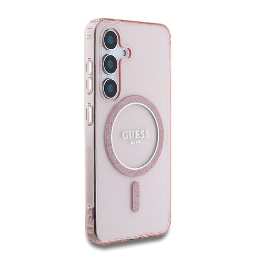Guess Guess Galaxy S25 Backcover hoesje - Magnetic IML Glitter Circle - Magsafe - Roze