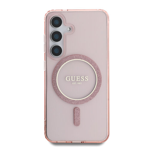 Guess Guess Galaxy S25 Backcover hoesje - Magnetic IML Glitter Circle - Magsafe - Roze
