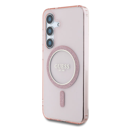Guess Guess Galaxy S25 Backcover hoesje - Magnetic IML Glitter Circle - Magsafe - Roze