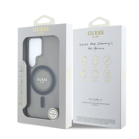 Guess Guess Galaxy S25 Ultra Backcover hoesje - Rhinestones Printed Classic Logo - MagSafe - Zwart Guess Guess Galaxy S25 Ultra Backcover hoesje - Rhinestones Printed Classic Logo - MagSafe - Zwart
