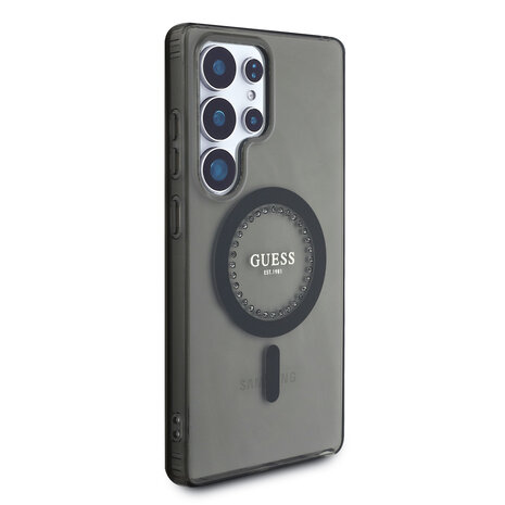 Guess Guess Galaxy S25 Ultra Backcover hoesje - Rhinestones Printed Classic Logo - MagSafe - Zwart Guess Guess Galaxy S25 Ultra Backcover hoesje - Rhinestones Printed Classic Logo - MagSafe - Zwart