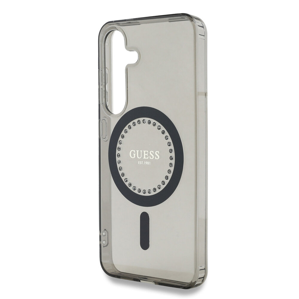 Guess Guess Galaxy S25 Backcover hoesje - Rhinestones Printed Classic Logo - MagSafe - Zwart Guess Guess Galaxy S25 Backcover hoesje - Rhinestones Printed Classic Logo - MagSafe - Zwart
