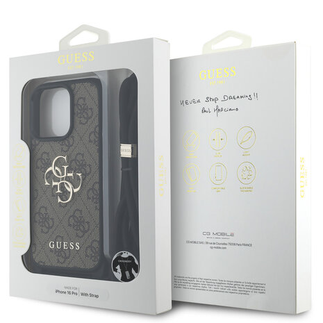 Guess Guess iPhone 16 Pro Back cover coque - Crossbody 4G Big Logo - Cord Strap - Marron Guess Guess iPhone 16 Pro Back cover coque - Crossbody 4G Big Logo - Cord Strap - Marron