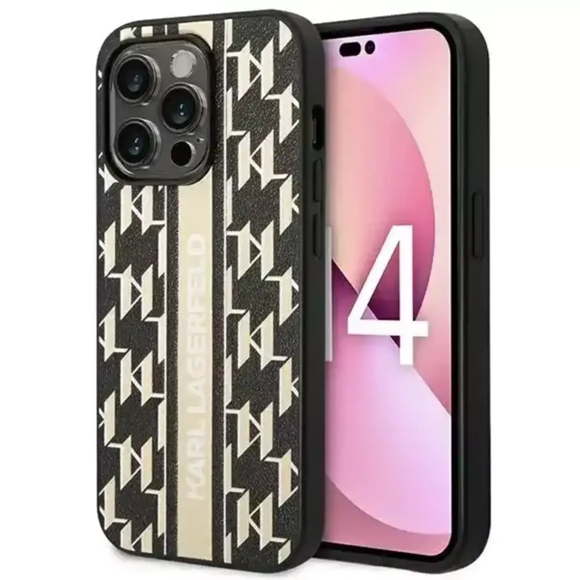 Karl Lagerfeld Karl Lagerfeld iPhone 14 Pro Backcover hoesje - Monogram Stripe - Zwart, foto 5 van 5